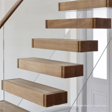 Customized Red Oak Wood Tread Stairs Floating Cantilevered Staircase